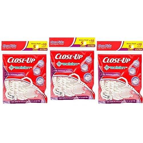Close-Up Precision Floss Picks 60 Ct, Pack of 3 (180 Flossers)