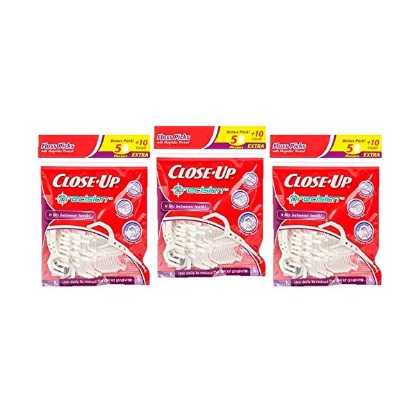 Close-Up Precision Floss Picks 60 Ct, Pack of 3 (180 Flossers)