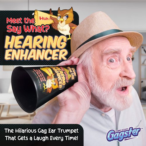 Gagster Over The Hill Say What? Ear Trumpet Hearing Enhancer - Hilarious Retirement Gag Gift - Funny Senior and Old People Birthday Prank - Old Fashioned Plastic Ear Horn for a Classic Practical Joke