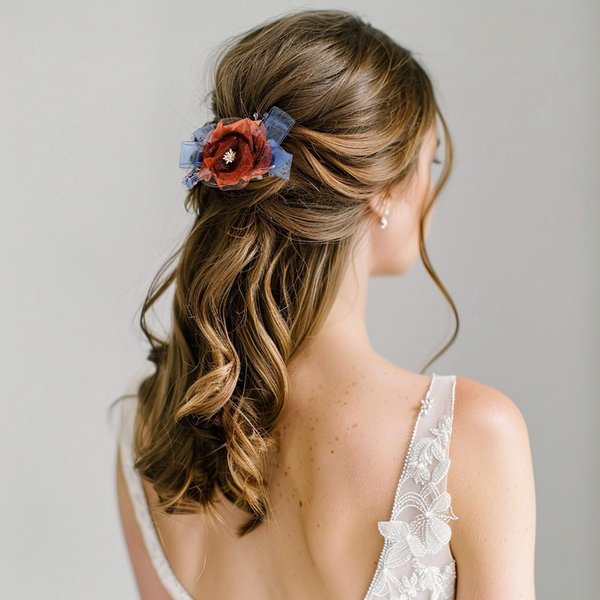Yokawe Flower Hair Barrettes Bridal Wedding Hairpin Organza Flowers Hair Clips Crystal Prom Hair Accessories for Women