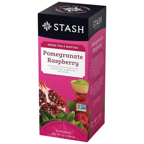 Stash Tea Pomegranate Raspberry Green Tea - Caffeinated, Non-GMO Project Verified Premium Tea with No Artificial Ingredients, 30 Count (Pack of 6) - 180 Bags Total