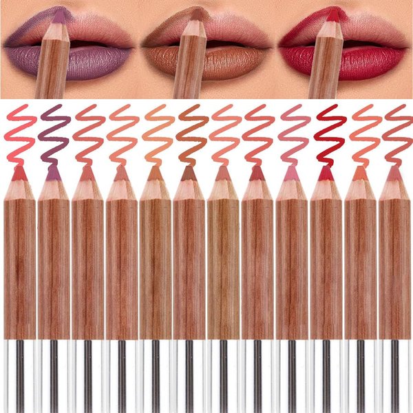 12 Pcs Lip Liner Pencil Set Wooden, Firm yet Smooth, Contour and Line with Ease, Red& Brown lip liner, Comfortable&Hydrating&Moisturizing, Rich Pigmented Color, Long Lasting delineadores de (Set B)
