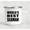 Designsify Gifts, World's Best Seaman, 12oz Camping Mug Stainless Steel Enamel Tea-Cup with Handle, for Birthday Anniversary Mom Dad Parents Fathers Mothers Day Party, to Men Women Him Her Friend Mom