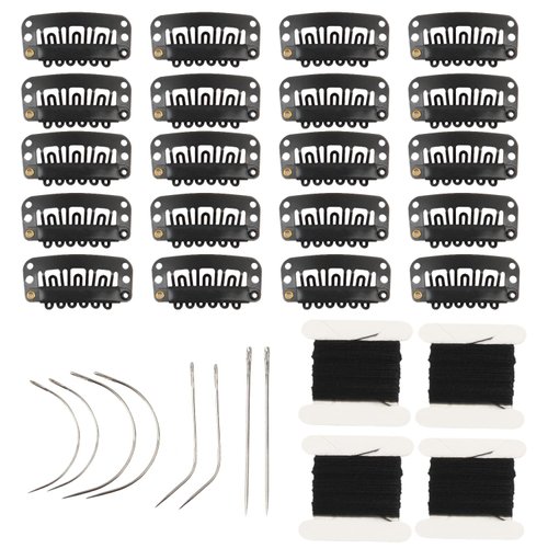20 Pieces Hair Extension Clips U-Shape Stainless Steel Snap Clips for Wig Accessories Wig Making Tools (Black)