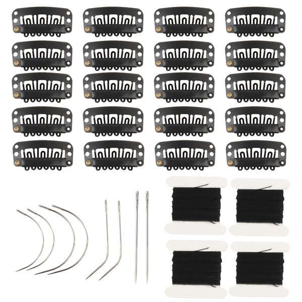 20 Pieces Hair Extension Clips U-Shape Stainless Steel Snap Clips for Wig Accessories Wig Making Tools (Black)