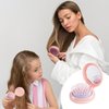 RHOS Folding Brush with Mirror for Women,Girls-Compact Brush with Mirror for Purse,Small Pocket Hair Brush with Soft Nylon Bristles-Portable Hair Brush with Mirror for Travel(Pink)