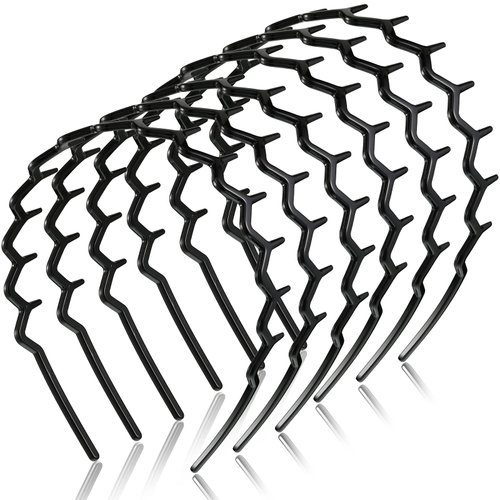 Chuangdi 6 Pieces Zigzag Headband Plastic Shark Tooth Hair Comb Hairband Zig Zag Headband Plastic Wavy teeth Hair Hoop Accessory for Women Lady Girl(Black,Fresh Style)