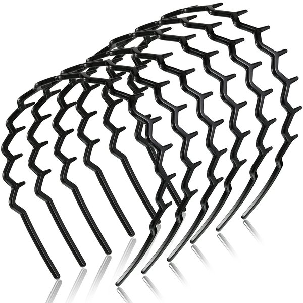 Chuangdi 6 Pieces Zigzag Headband Plastic Shark Tooth Hair Comb Hairband Zig Zag Headband Plastic Wavy teeth Hair Hoop Accessory for Women Lady Girl(Black,Fresh Style)