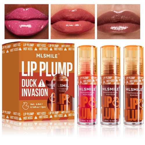3 Colors Duck Lip Plump High Pigment Plumping Lip Gloss, Hydrating Fat Lip Oil Shiny Transparent Lip Plumper Gloss, Nourishing & Non-sticky Long Lasting Fresh Lip Gloss - Vegan Lip Makeup (B#)
