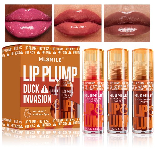 3 Colors Duck Lip Plump High Pigment Plumping Lip Gloss, Hydrating Fat Lip Oil Shiny Transparent Lip Plumper Gloss, Nourishing & Non-sticky Long Lasting Fresh Lip Gloss - Vegan Lip Makeup (B#)