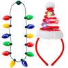 JOYIN 2 Pcs Christmas Lighted Necklace and Santa Hat Headband, Christmas LED Necklace with 12 Bulbs and Xmas Headwear for Christmas and Holiday Perties Xmas Costume Accessories Christmas Party Favors