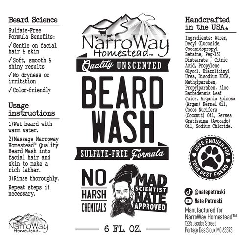 NarroWay Homestead 6 oz Unscented Sulfate-Free Beard Wash