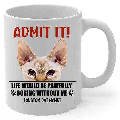 Personalized Name Life Would Be Boring Without Cream Devon Rex Cat Coffee Mug White 11oz Kitten Owners Gift