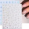6 Sheets Aurora Chrome Star Nail Stickers 3D Self-Adhesive Holographic Flame Nail Art Stickers Love Heart Flame Butterfly Designs Moon Star Nail Sticker for Women Acrylic Nails Manicure Accessories