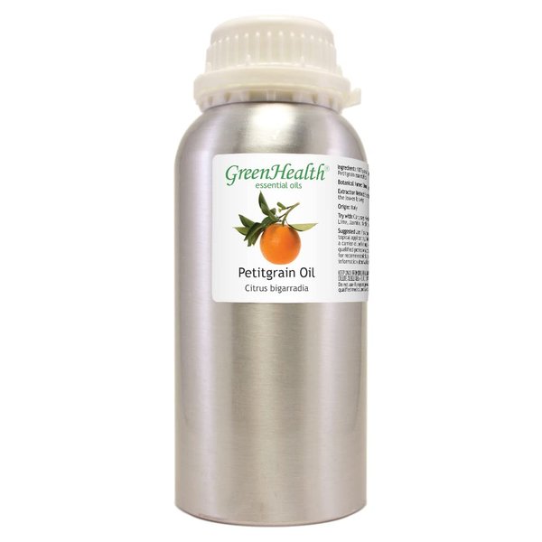 Petitgrain – 16 fl oz (473 ml) Aluminum Bottle w/Plug Cap – 100% Pure Essential Oil – GreenHealth