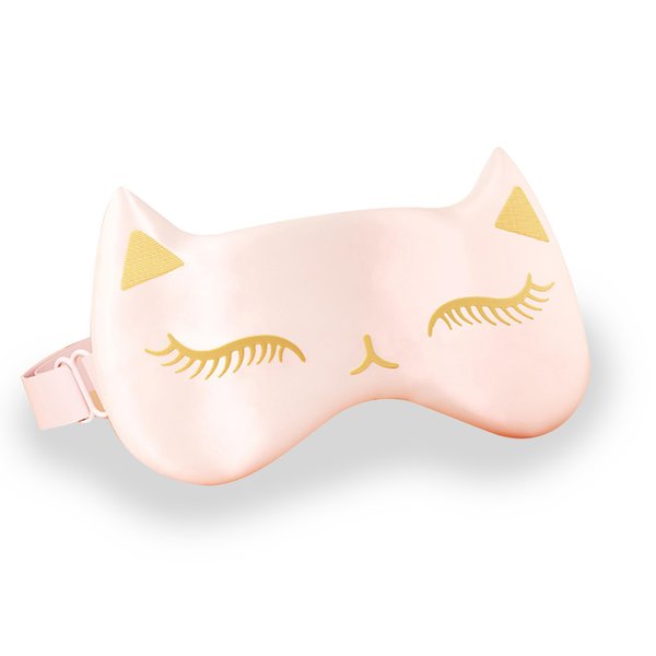 Drizzle Cat Eye Mask Natural Silk Sleep Mask Cute Smooth and Soft Eye Covers for Sleeping (Pink)