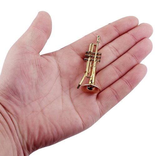 Dselvgvu Copper Miniature Trumpet with Stand and Case Mini Musical Instrument Mini Trumpet Miniature Dollhouse Model Christmas Ornament (2.36"x0.79")
