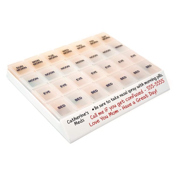 MedWrite Jumbo 4 Time a Day Pill Organizer with Removable Daily Pill Boxes in Organizer Tray - Writable Surface on Tray for Medication Instructions (Jumbo, Clear)