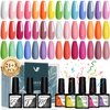 VANREESA 24 Pcs Gel Nail Polish Set 21 Colors Gel Nail Polish Base Coat Glossy & Matte Top Coat White Pink Green Blue Purple Gel Polish Gel Nail Kit Gifts for Women DIY at Home