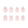 RikView French Tip Press on Nails Medium Fake Nails White Stick on Nails with Flowers Design Almond Blue Nails for Women