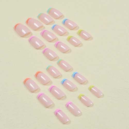 Curvlife Rainbow Short Press On Nails Stick On Nails Short Fake Nails Design Glossy Acrylic Nails Stick On Nails Tips Glue On Nails False Nails For Women Nail Kit With Nail Glue