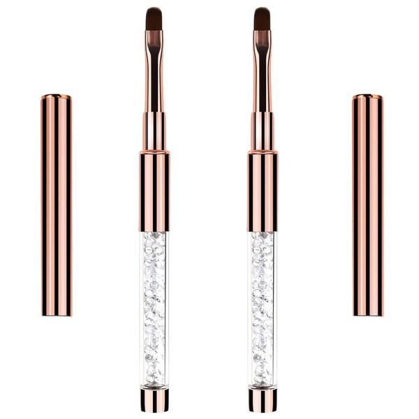 2Pcs Oval UV Gel Nail Brush Rhinestone Handle Nail Art Design Brushes Nail Drawing Pen Gel Brushes for Nails