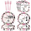 80 Pcs Holy Cow I'm One Girls Birthday Decorations Moo Moo I'm One Paper Dinner Plates Napkins Forks Dinnerware for Farm Animals Cow Themed Girls Baby Shower 1st Bday Party Supplies