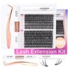 Miuffue DIY Lash Extension Kit 260 PCS Individual Cluster Lashes Kit 0.07D 10-16mm MIX 30D 40D Eyelash Extension Kit Lash Bond and Seal Glue Remover with Eyelash Tweezers (C Curl)