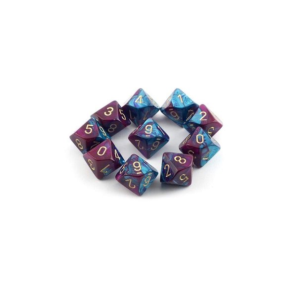 Chessex Dice Sets: Gemini Purple & Teal with Gold - Ten Sided Die d10 Set