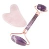 mookaitedecor Amethyst Roller & Rose Quartz Gua Sha Scraping Massage Tool Set, Face Massager for Wrinkles, Anti Aging