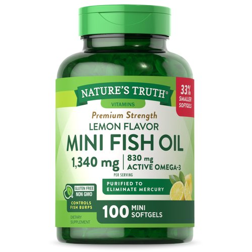 Mini Fish Oil Omega 3 | 1340 mg | 100 Softgels | Burpless Lemon Flavor Pills | Non-GMO & Gluten Free Supplement | by Nature's Truth