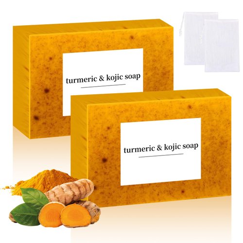 Nicgou Lemon Turmeric Kojic Soap, Turmeric Soap Bar for Face ＆ Body，Natural Turmeric Handmade Soap for All Skin Types（2pcs