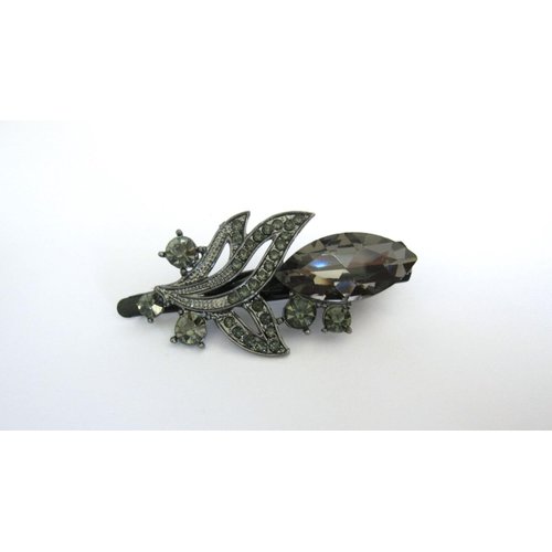 Medium black metal gray crystal hair pin alligator clip