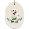 Funny Labrador Retriever White Cream Lying Personalized Name Gifts 2025 Christmas Tree Ornaments Oval Ceramic