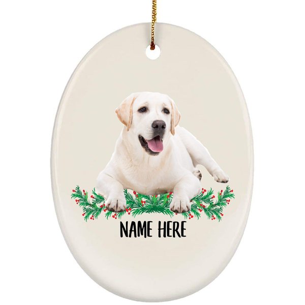 Funny Labrador Retriever White Cream Lying Personalized Name Gifts 2025 Christmas Tree Ornaments Oval Ceramic