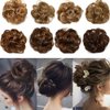 Messy Rose Bun Hair Piece Synthetic Hair Scrunchies Extension Curly Wavy With Elastic Rubber Band Hair Extensions Updo Hairpieces for Women Girls(27/613# Strawberry Blonde&Light Bleach Blonde)