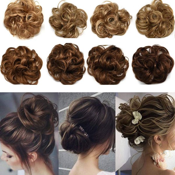 Messy Rose Bun Hair Piece Synthetic Hair Scrunchies Extension Curly Wavy With Elastic Rubber Band Hair Extensions Updo Hairpieces for Women Girls(27/613# Strawberry Blonde&Light Bleach Blonde)