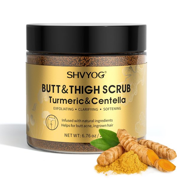 Butt Scrub Wash, Butt Scrub Exfoliator with Turmeric & Centella for Butt Acne Clearing Treatment, Booty Scrub Body Exfoliator for Thigh Acne, Ingrown Hair, Bikini, Razor bump, Cellulite Clearing