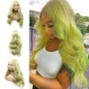 Superior Yellow Green Lace Front Wigs for Women Long Wavy Hair Matcha Green Synthetic Lace Front Wigs Drag Queen Spring Tender Green Wig Realistic Glueless Heat Resistant Fiber Hair Cosplay 24Inch