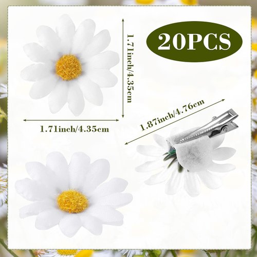 CHANZET Daisy Hair Clip 20pcs, Mini Flower Tiny Clips Barrettes for, Cute Small Pins Hairpins Decorative Accessories Women Toddler Girls Bridal Wedding, White