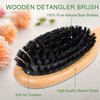 OWIIZI 100% Boar Bristle Hair Brush Set for Women & Mens Soft Natural Boar Bristle Wooden Detangler Brush and Comb Set for Long Curly Fine Hair