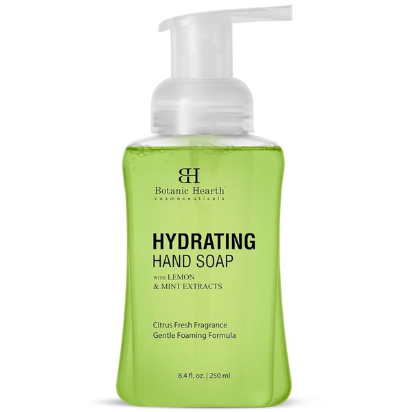 Botanic Hearth Advanced Care Hydrating Foaming Antibacterial Hand Soap with Castor Oil, Lemon Peel Extract & Peppermint | Gentle & Hydrating for Dry Hands | Liquid Handwash | 8.4 fl oz