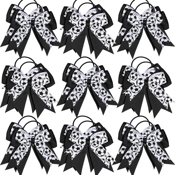 20 Pieces Soccer Hair Bows Elastic Soccer Ball Hair Tie Accessories Sports Hair Bow Sweet Hair Band Ponytail Holder for Girl Women Player School Team Football Birthday Party (Black, White)