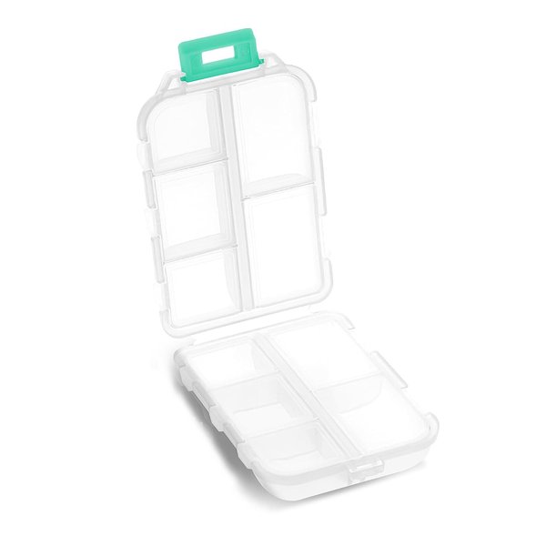 YEEHO Pill Case - Portable Supplements Tablet Container Box with 10 Compartments - Medicine Capsule Vitamin Foldable Organizer Dispenser Holder Storage for Travel Trip Pocket Purse - Clear White