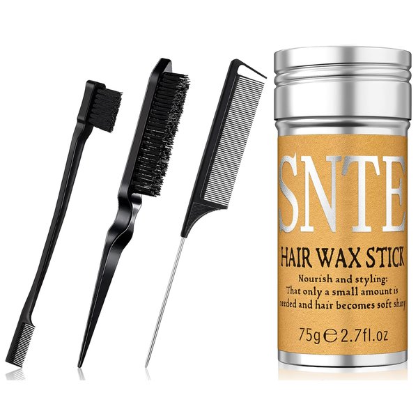 Edge Brush, Wax Stick for Hair 4Pcs, Hair Wax Stick for Flyaway, Slick Back Hair Brush for Smooth, Teasing Brush for Add Volume, Rat Tail Combs for Parting