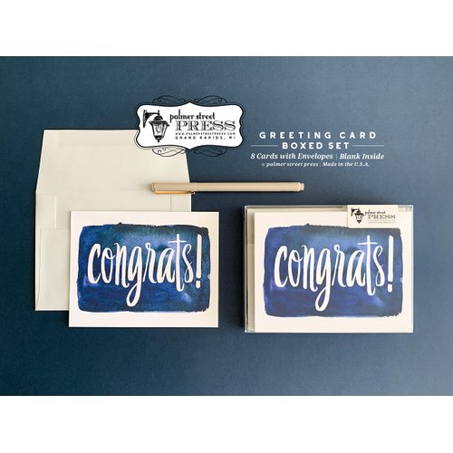 Palmer Street Press Congrats! Inky Navy Congratulations Cards - Set of 8 Congratulations Greeting Cards And 8 Envelopes - Congratulations Graduation Card - Designed, Printed and Packaged in the USA