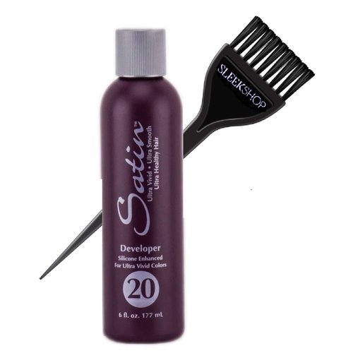 Satin Hair Developer, Silicone Enhancing for Ultra Rich Vivid Colors (w/Sleek Brush) Haircolor Dye Activator, Hydrogen Peroxide (20 Volume / 6% - 6 oz size)
