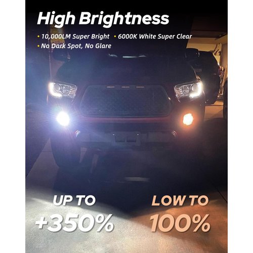 AUTOONE H8 H11 H16 LED Fog Light Bulbs or DRL, 6000K White Super Bright for Automotive Car Fog Lights Replacement, 50000 Hours Lifespan, Plug and Play, Pack of 2