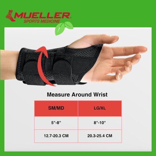 Mueller Sports Medicine Green Fitted Wrist Brace, For Men and Women, Right Hand, Black, Small/Medium