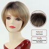 RENERSHOW Blonde Short Pixie Bob Wigs for White Women Layered Straight Synthetic Wig with Bangs Ombre Blond Highlights Bob Haircuts Light Weight Natural Women’s Daily Party Hair Replacement Wig